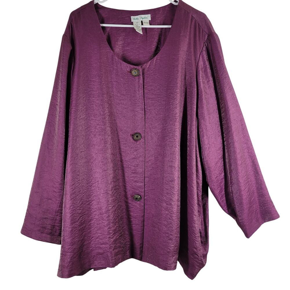 Ulla Popken Jacket Womens Plus Sz 28/30 Purple Shimmer Jewel Button Lagenlook